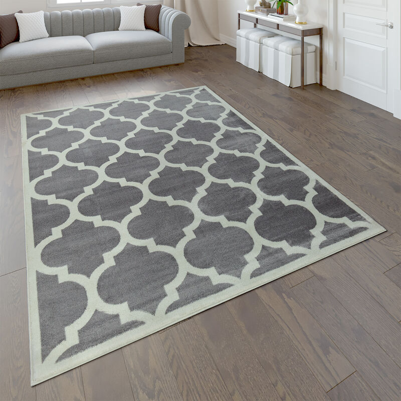 foto del prodotto tappeto di design soggiorno tappeto tessuto piatto moderno moda tappeto in grigio bianco 80x150 cm paco home