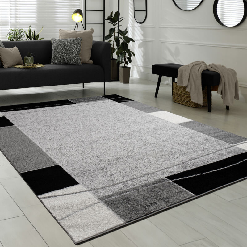 foto del prodotto tappeto di design tappeto per salotto bordo tappeto in grigio nero crema 80x150 cm paco home