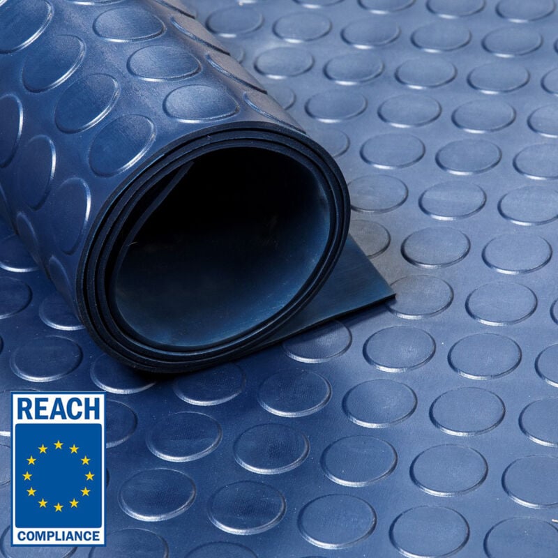 foto del prodotto tappeto di gomma in rotolo borchie 3mm blu larghezza 100 cm basso odore per metro lineare