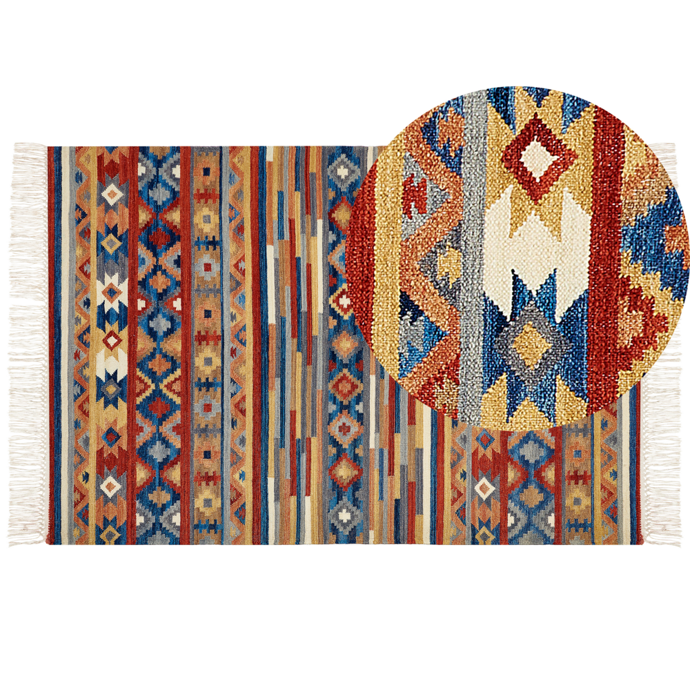 foto del prodotto tappeto di lana multicolore kilim a mano motivo etnico 200 x 300 cm soggiorno camera da letto
