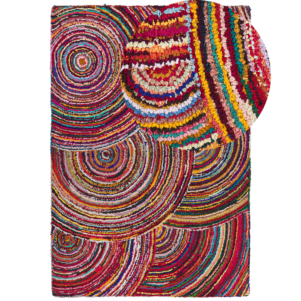 foto del prodotto tappeto di pezza in cotone multicolore 160 x 230 cm tappeto fatto a mano astratto boemo intrecciato