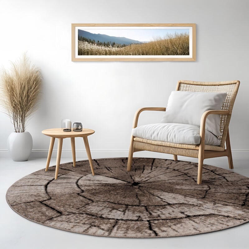 foto del prodotto tappeto elegante di design con tronco d'albero natura grigio marrone beige 120 cm tondo - paco home