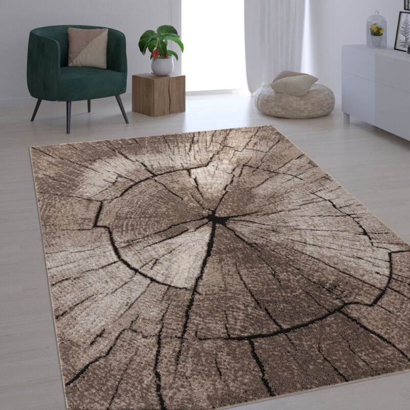foto del prodotto tappeto elegante di design con tronco d albero natura grigio marrone beige 200x290 cm paco home