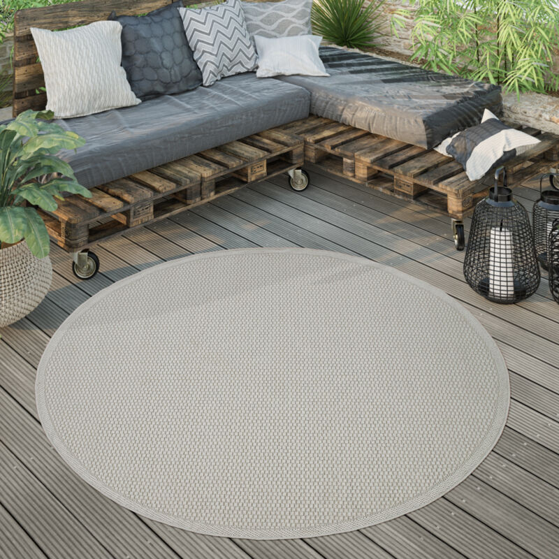 foto del prodotto tappeto esterni rotondo resistente balcone terrazza cucina moderno monocolore 200 cm tondo, ivoire paco home