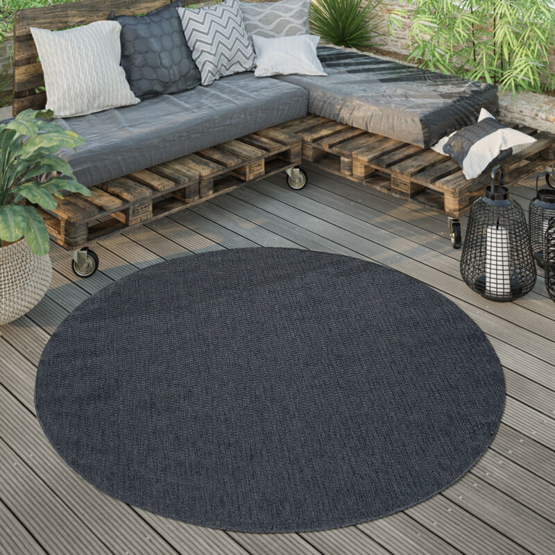 foto del prodotto tappeto esterni rotondo resistente balcone terrazza cucina moderno monocolore navy blu, 200 cm tondo paco home