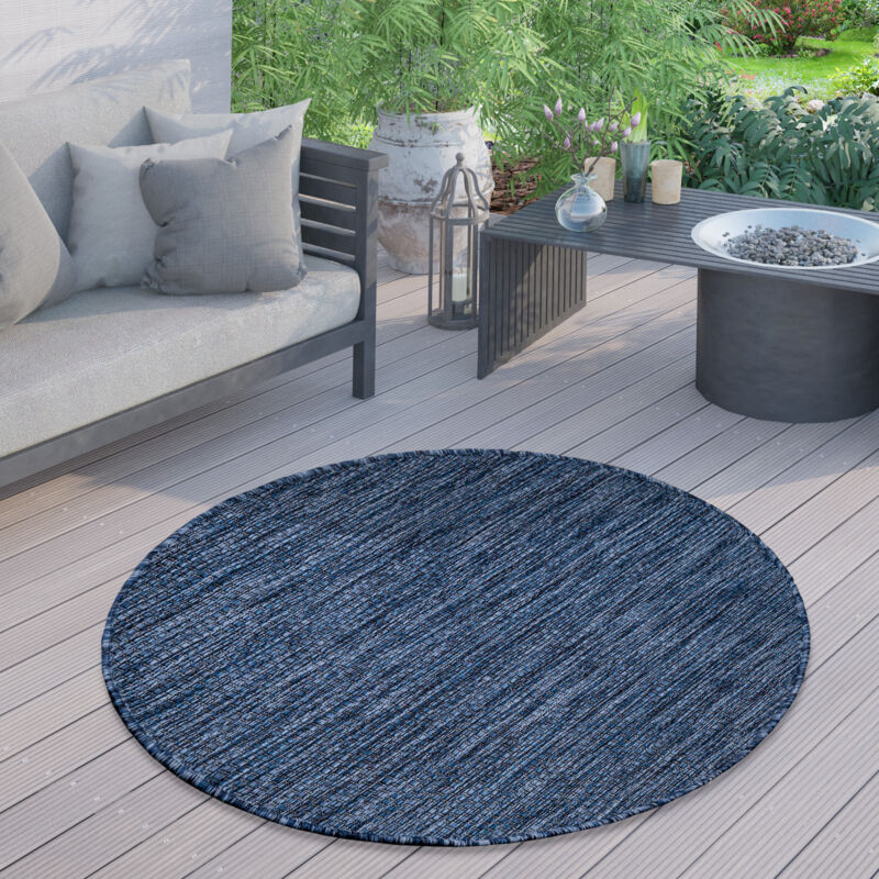 foto del prodotto tappeto esterni rotondo resistente balcone terrazza cucina motivo monocolore blu, 80 cm tondo paco home