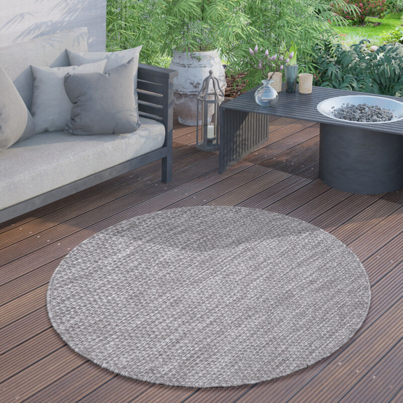 foto del prodotto tappeto esterni rotondo resistente balcone terrazza cucina motivo monocolore grigio, 160 cm tondo paco home