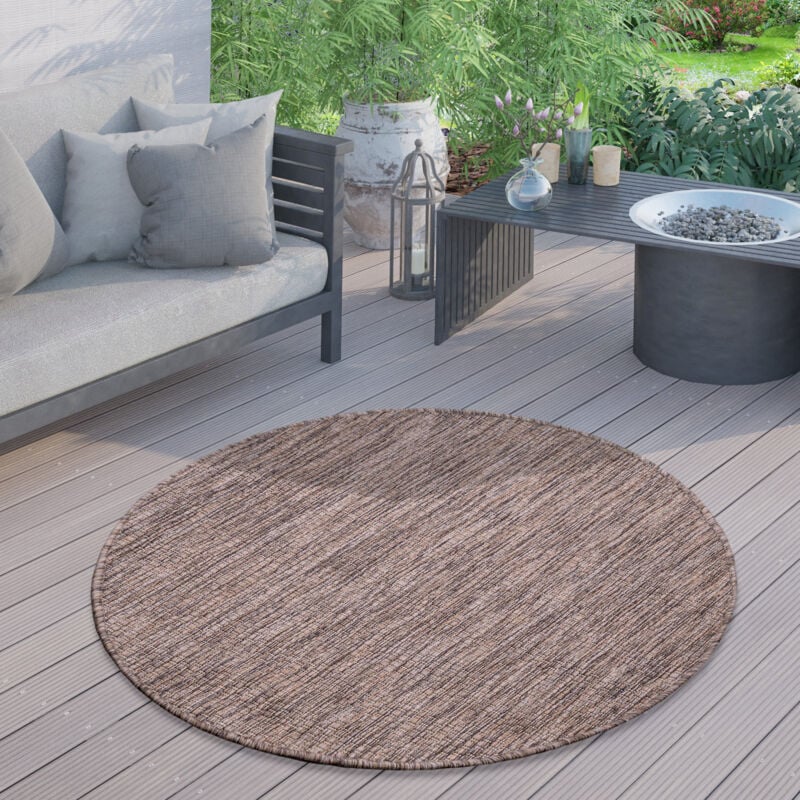 foto del prodotto tappeto esterni rotondo resistente balcone terrazza cucina motivo monocolore taupe, 80 cm tondo paco home