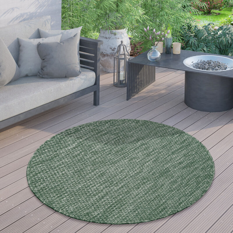 foto del prodotto tappeto esterni rotondo resistente balcone terrazza cucina motivo monocolore verde, 120 cm tondo paco home