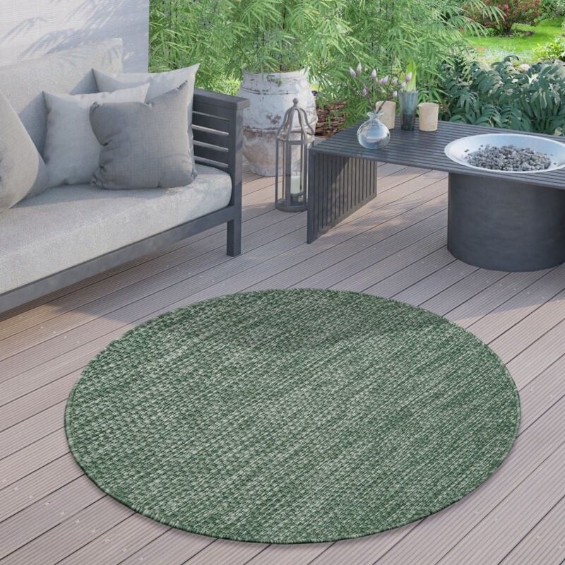 foto del prodotto tappeto esterni rotondo resistente balcone terrazza cucina motivo monocolore verde, 80 cm tondo paco home