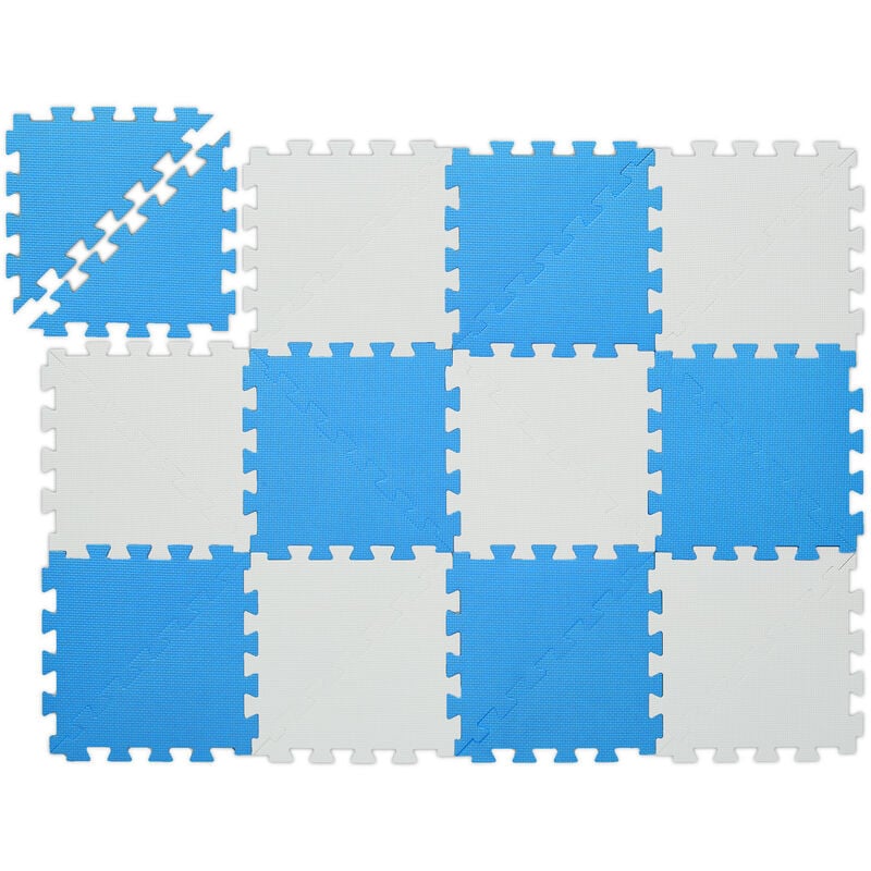 foto del prodotto tappeto gioco bambini, puzzle 12 tasselli, h x l 114 x 86 cm, tappetino per gattonare, kids mat, blu bianco relaxdays