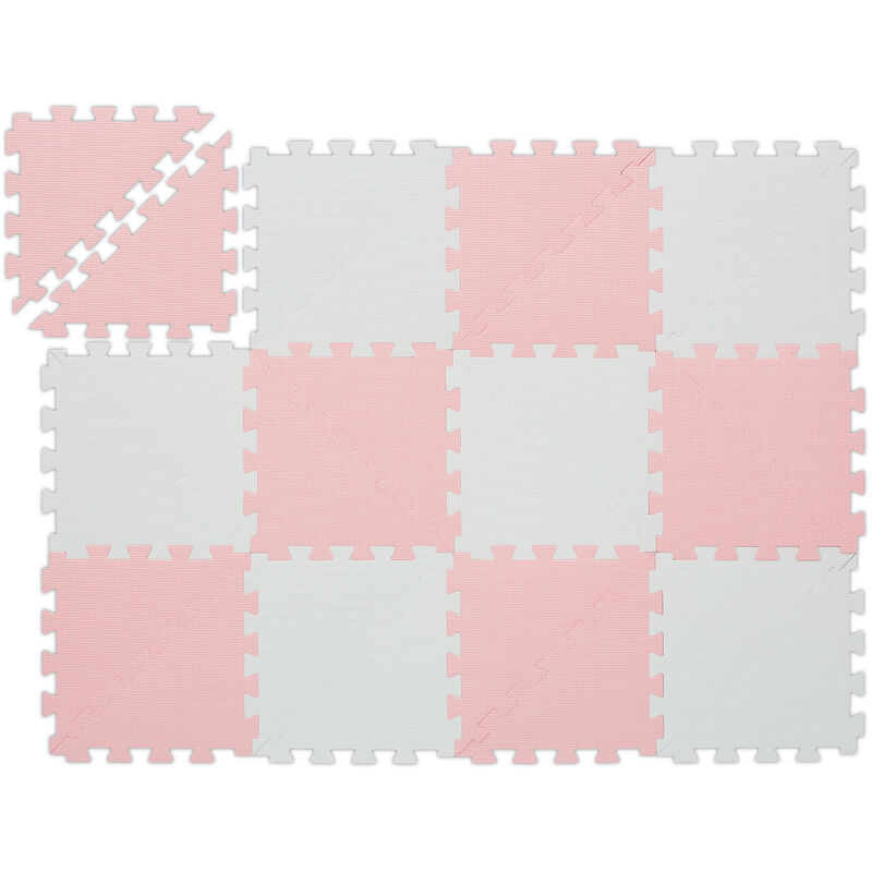foto del prodotto tappeto gioco bambini, puzzle 12 tasselli, h x l 114 x 86 cm, tappetino per gattonare, kids mat, rosa bianco relaxdays