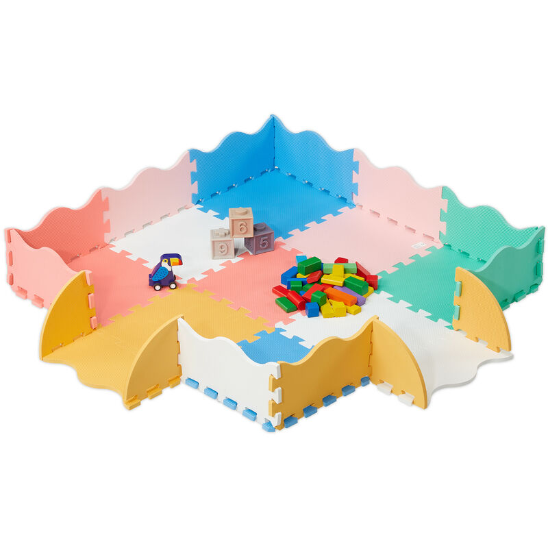 foto del prodotto tappeto gioco bambini, puzzle 34 tasselli con bordi rialzati, tappetino per gattonare, tappetone, colorato relaxdays