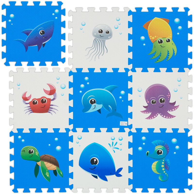 foto del prodotto tappeto gioco bambini, tappetone puzzle 9 tasselli con animali, tappetino per gattonare, play mat, colorato relaxdays