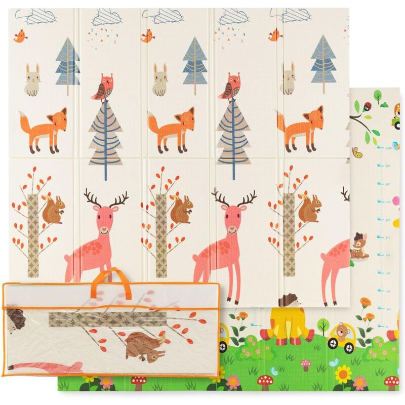 foto del prodotto tappeto gioco per bambini pieghevole, tappeto per pavimento grande da 200 x 180 cm con borsa da trasporto per interni ed esterni, tappeto