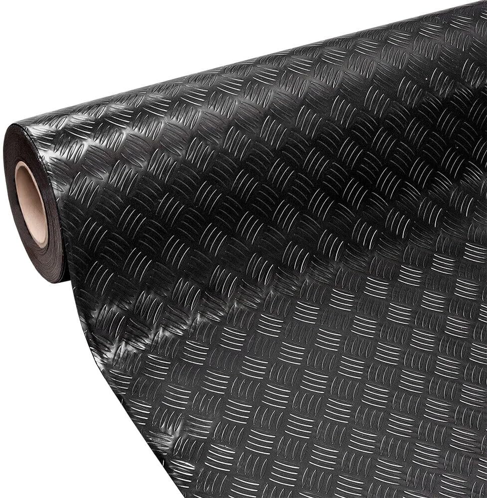 foto del prodotto tappeto gomma copri pavimento 140x550 cm effetto lamiera zerbino antiscivolo isolante robusto nero