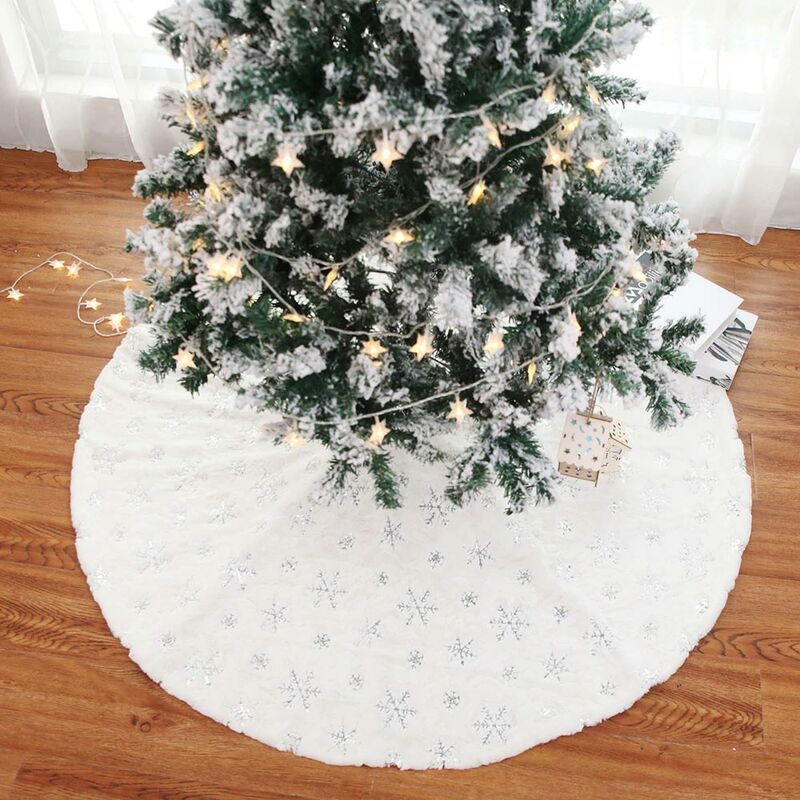 foto del prodotto tappeto gonna copertura base albero di natale 80cm peluche fiocco di neve silver