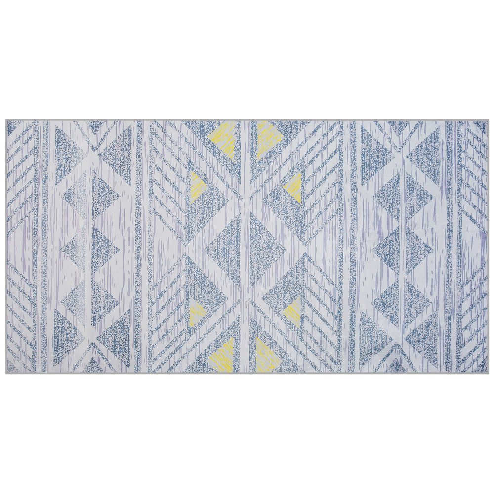foto del prodotto tappeto grigio con motivo geometrico a pelo corto in poliestere giallo 80 x 150 cm
