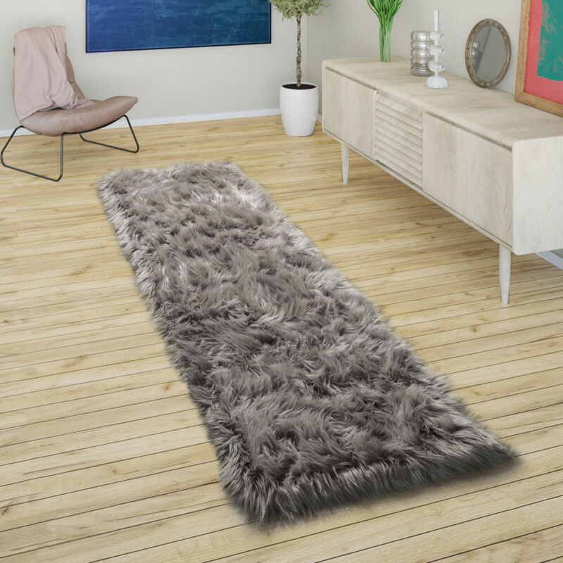 foto del prodotto tappeto in ecopelliccia, cuscini, a cuore, rotondo, varie forme, grigio scuro 50x150 cm paco home