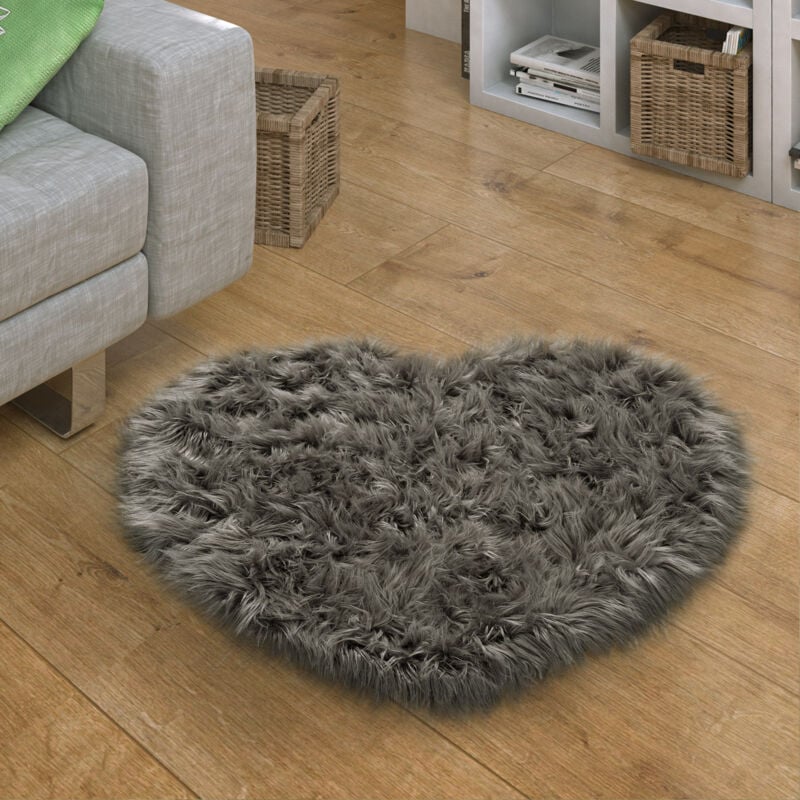 foto del prodotto tappeto in ecopelliccia, cuscini, a cuore, rotondo, varie forme, grigio scuro 80x75 cm forma di cuore paco home