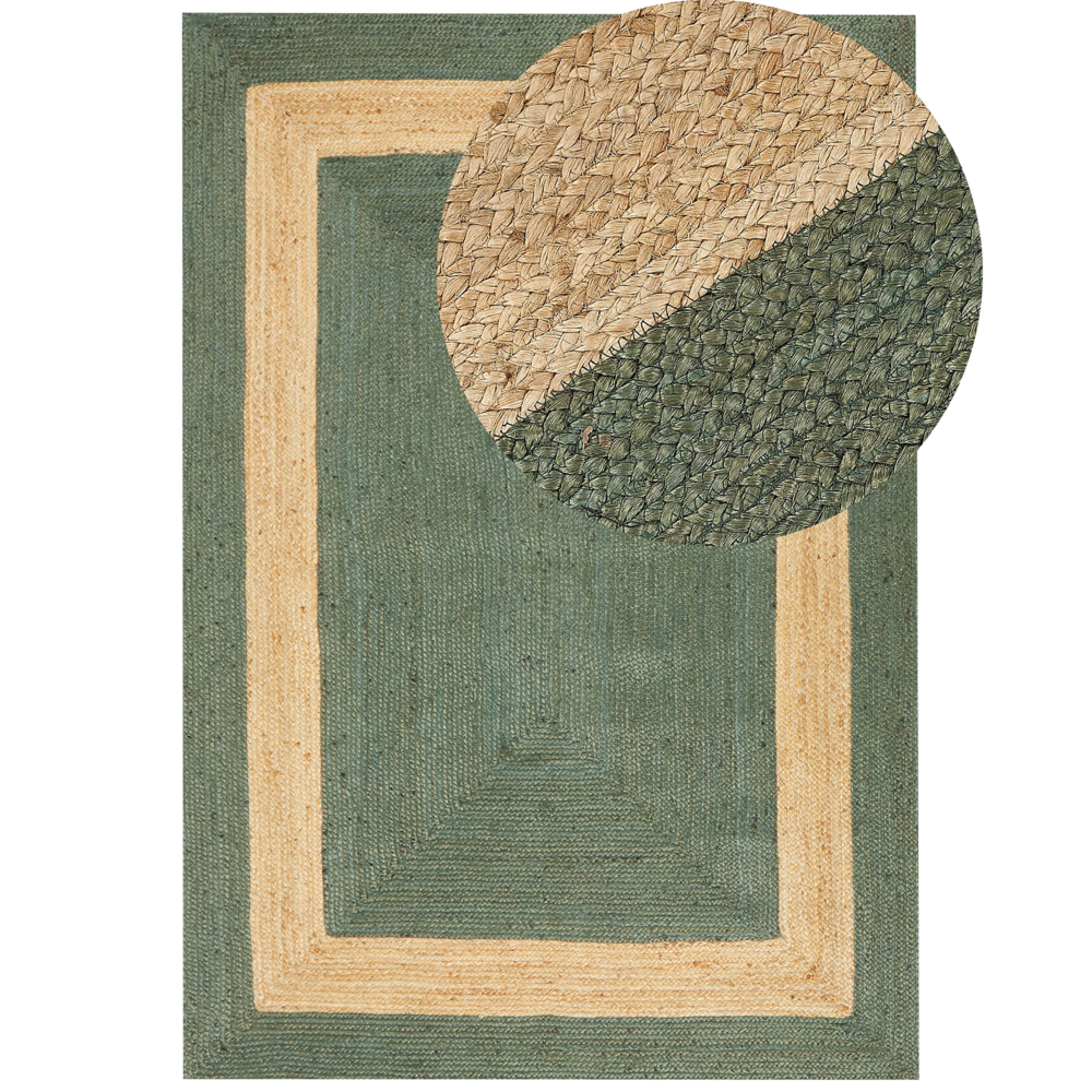 foto del prodotto tappeto in iuta intrecciata naturale in stile boh mien con motivo geometrico 160 x 230 cm verde soggiorno camera da letto