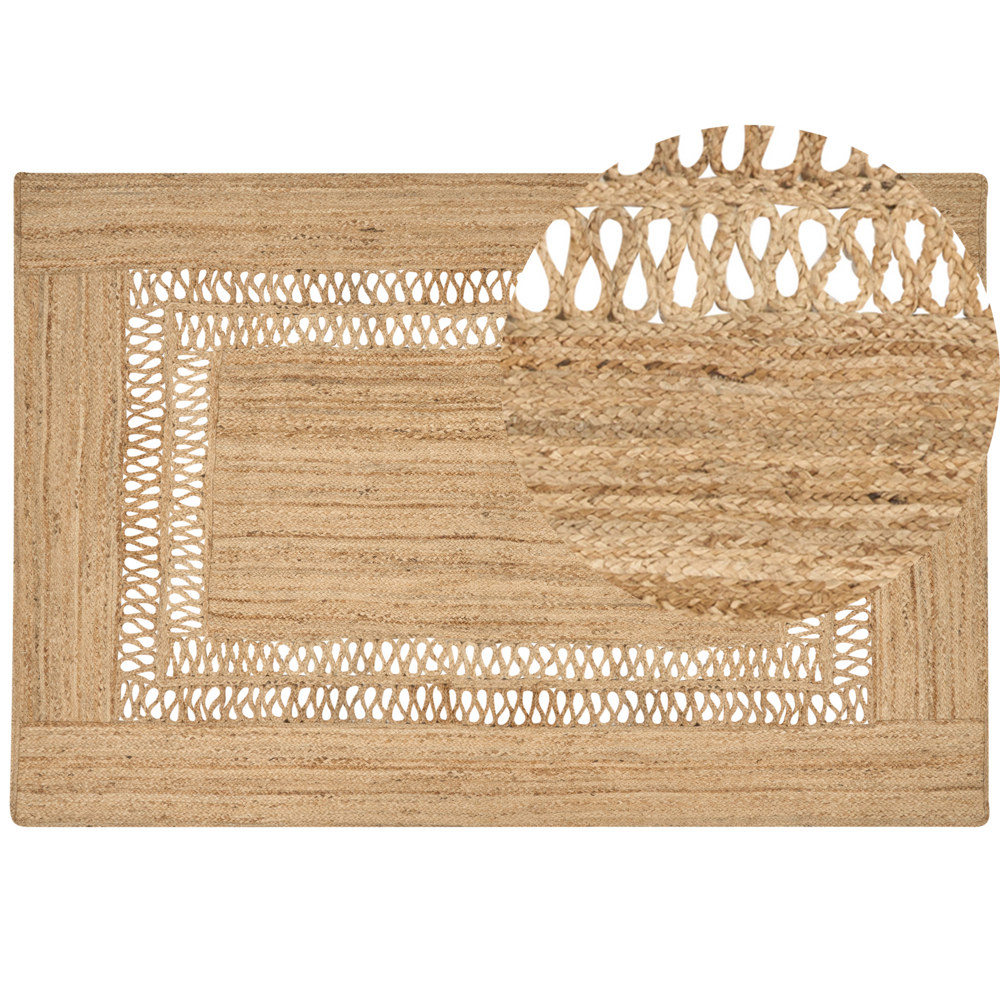 foto del prodotto tappeto in iuta intrecciata naturale in stile boh mien con motivo intagliato 200 x 300 cm beige camera da letto soggiorno