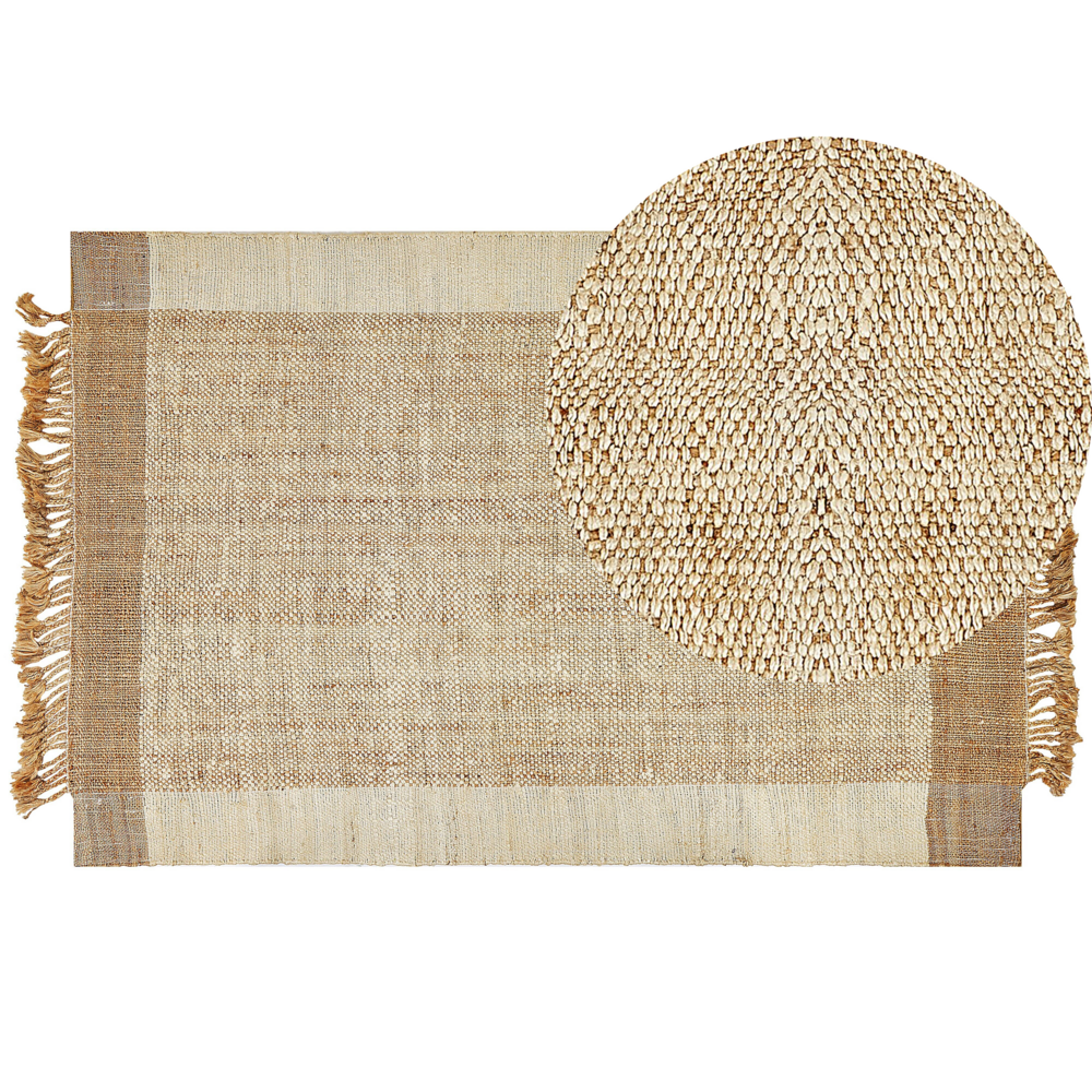 foto del prodotto tappeto in juta beige 200 x 300 cm con nappe motivo geometrico intrecciato a mano stile boh mien per soggiorno camera da letto
