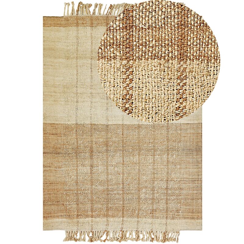 foto del prodotto tappeto in juta beige tessuto a mano 160 x 230 cm nappe stile rustico karkin
