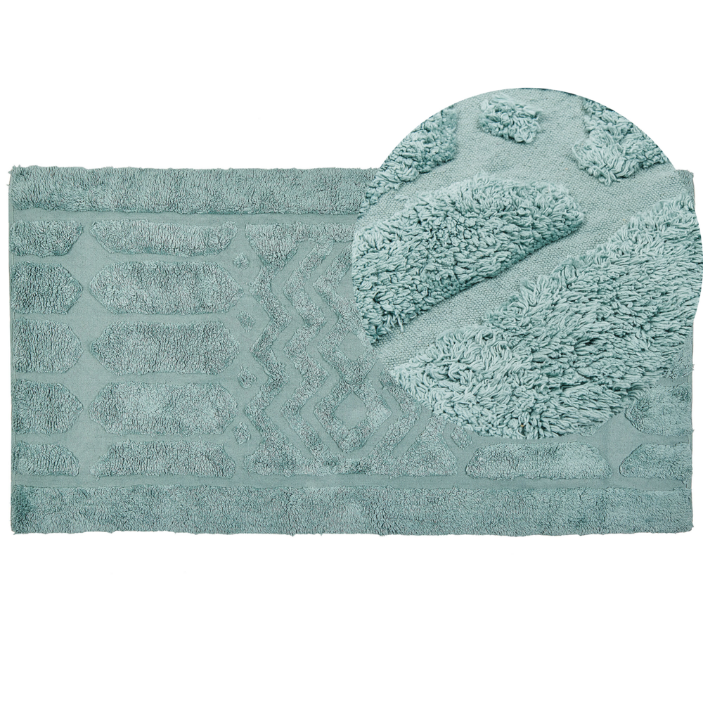 foto del prodotto tappeto in morbido cotone verde menta 80 x 150 cm con motivo geometrico camera da letto soggiorno