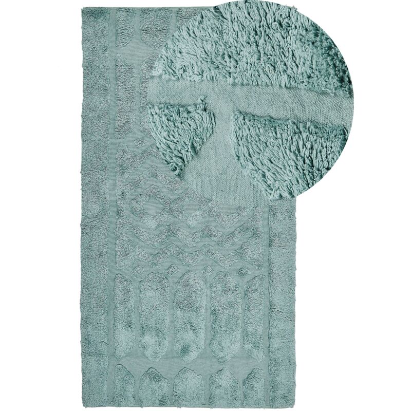 foto del prodotto tappeto in morbido cotone verde menta 80 x 150 cm con motivo geometrico sirnak