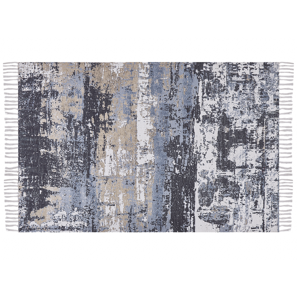 foto del prodotto tappeto in poliestere multicolore motivo astratto in cotone fatto a mano fiocchi 140 x 200 cm anticato fatto a mano con nappe