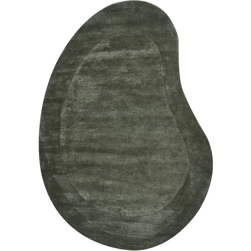 foto del prodotto tappeto in viscosa organico a forma di fagiolo verde scuro 160 x 230 cm masso
