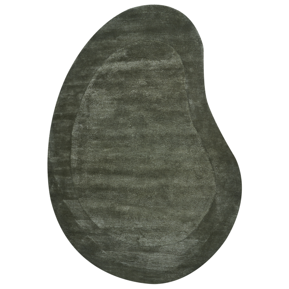 foto del prodotto tappeto in viscosa organico a forma di fagiolo verde scuro 160 x 230 cm soggiorno camera da letto