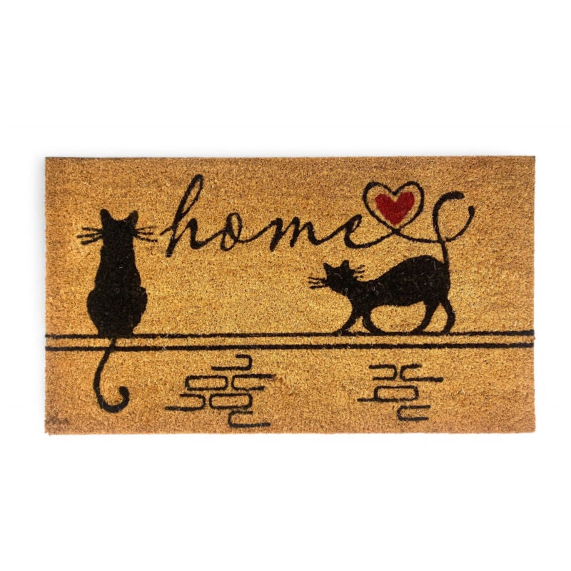 foto del prodotto tappeto ingresso esterno in cocco zerbino antiscivolo home con gatti stilizzati 40x70 cm