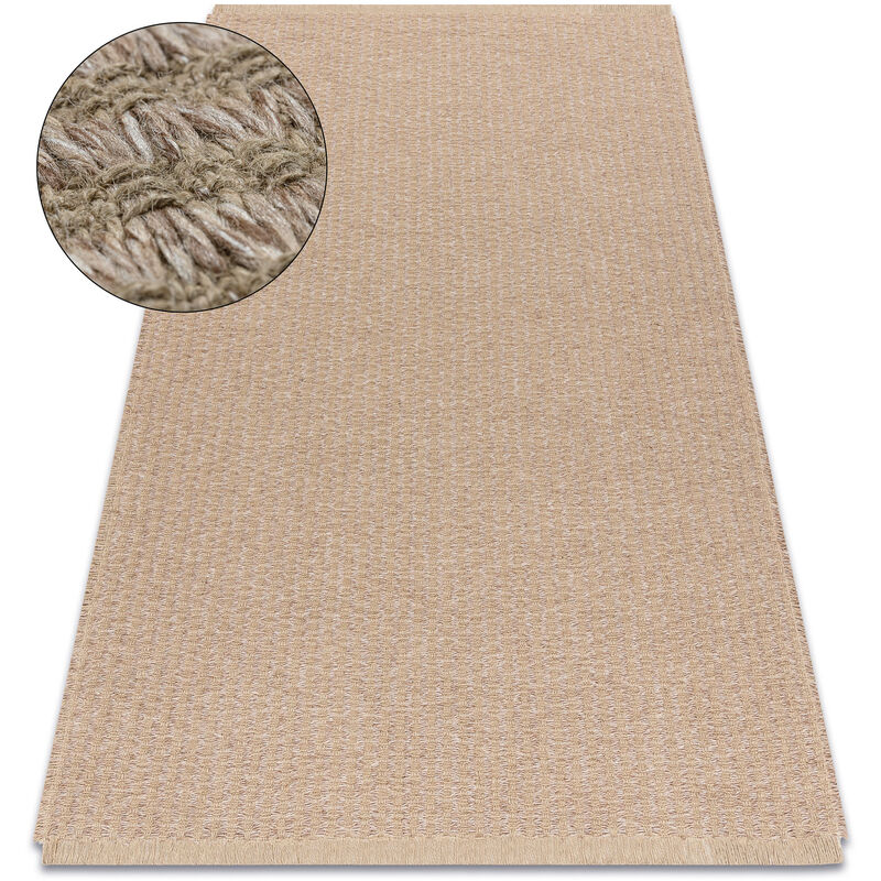 foto del prodotto tappeto juta 3650 linee beige un colore juta, tessitura piatta, frange beige 60x100 cm