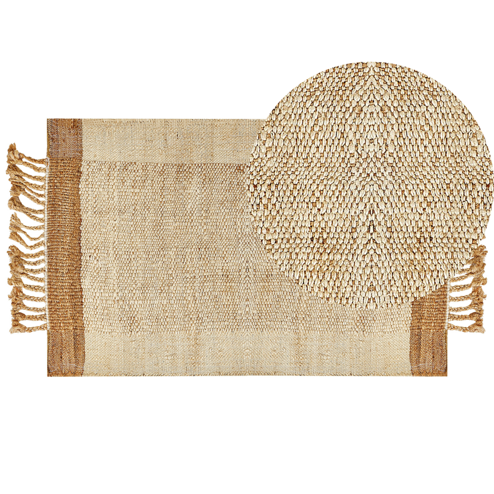 foto del prodotto tappeto juta beige 80 x 150 cm con nappe motivo geometrico intrecciato fatto a mano stile boho per soggiorno camera da letto