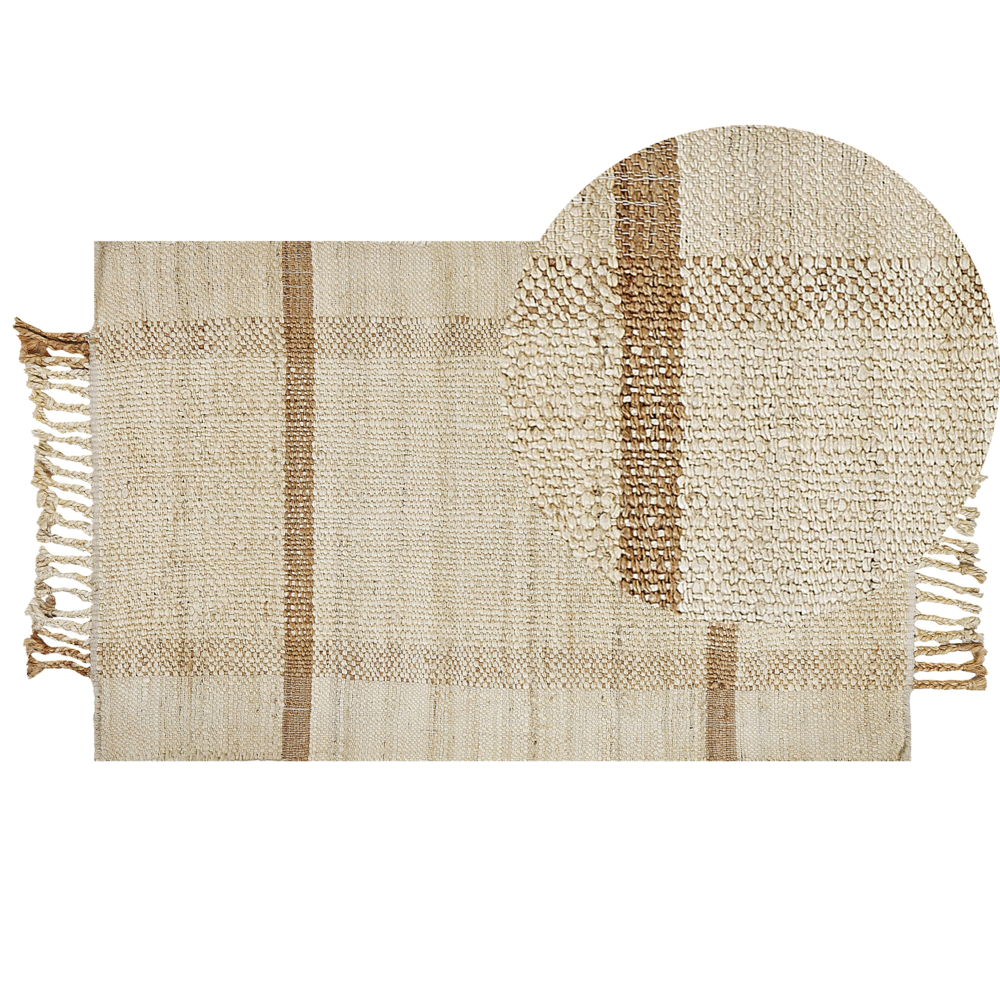 foto del prodotto tappeto juta beige 80 x 150 cm con nappe motivo geometrico intrecciato fatto a mano stile boho per soggiorno camera da letto