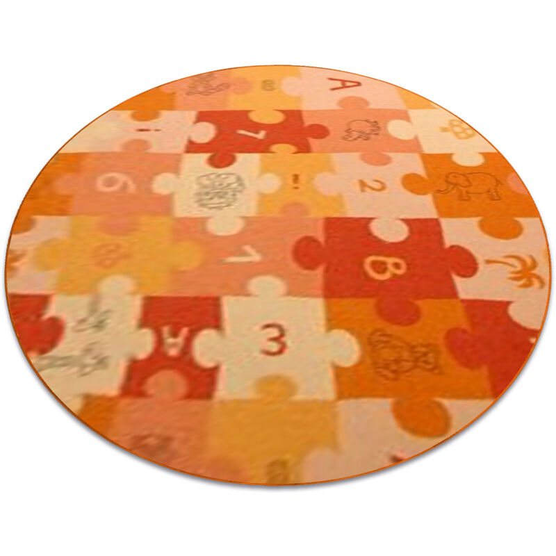 foto del prodotto tappeto kids puzzle arancione cerchio orange rotondo 100 cm