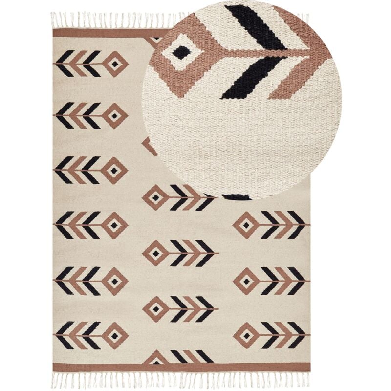 foto del prodotto tappeto kilim in cotone a pelo basso 140 x 200 cm reversibile rettangolare beige e nero niavan