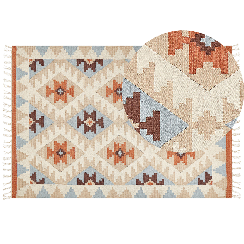 foto del prodotto tappeto kilim in cotone multicolore 160 x 230 cm reversibile con motivo geometrico rettangolare tradizionale