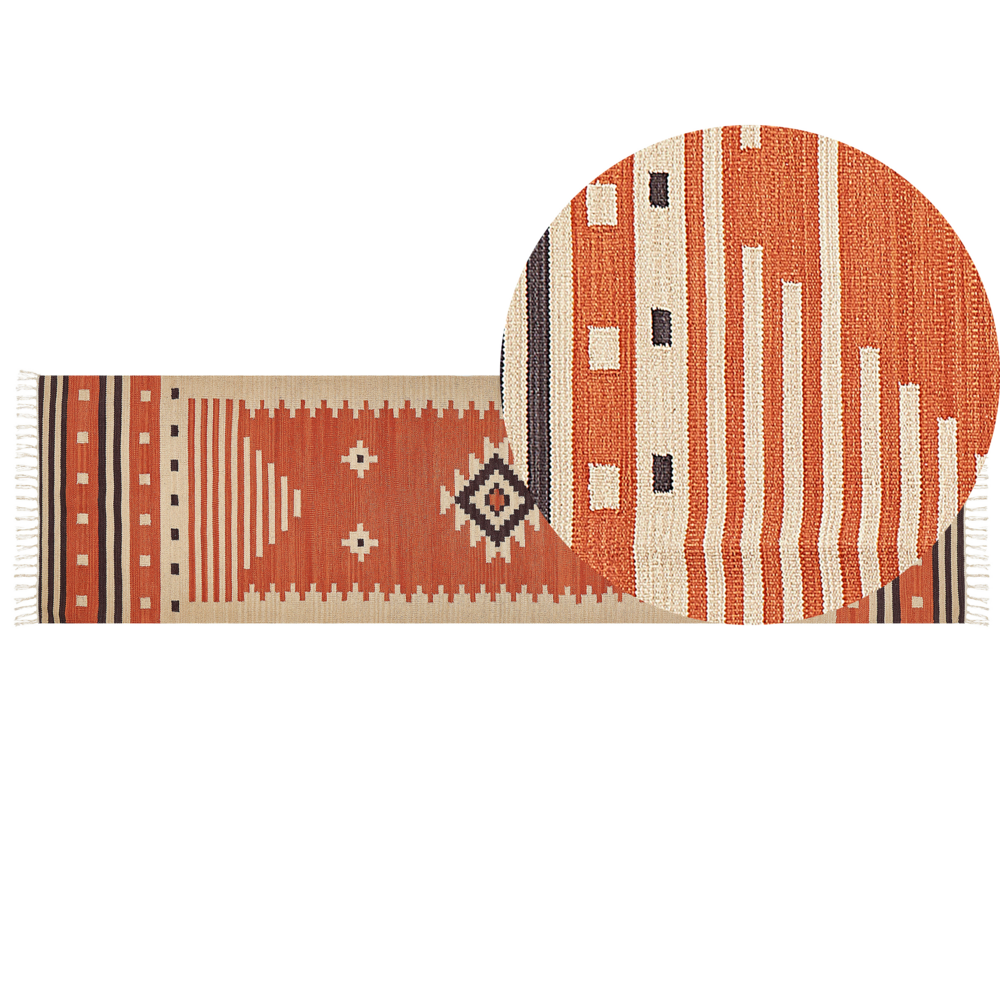foto del prodotto tappeto kilim in cotone multicolore 80 x 300 cm con motivo geometrico reversibile e frange rettangolare tradizionale