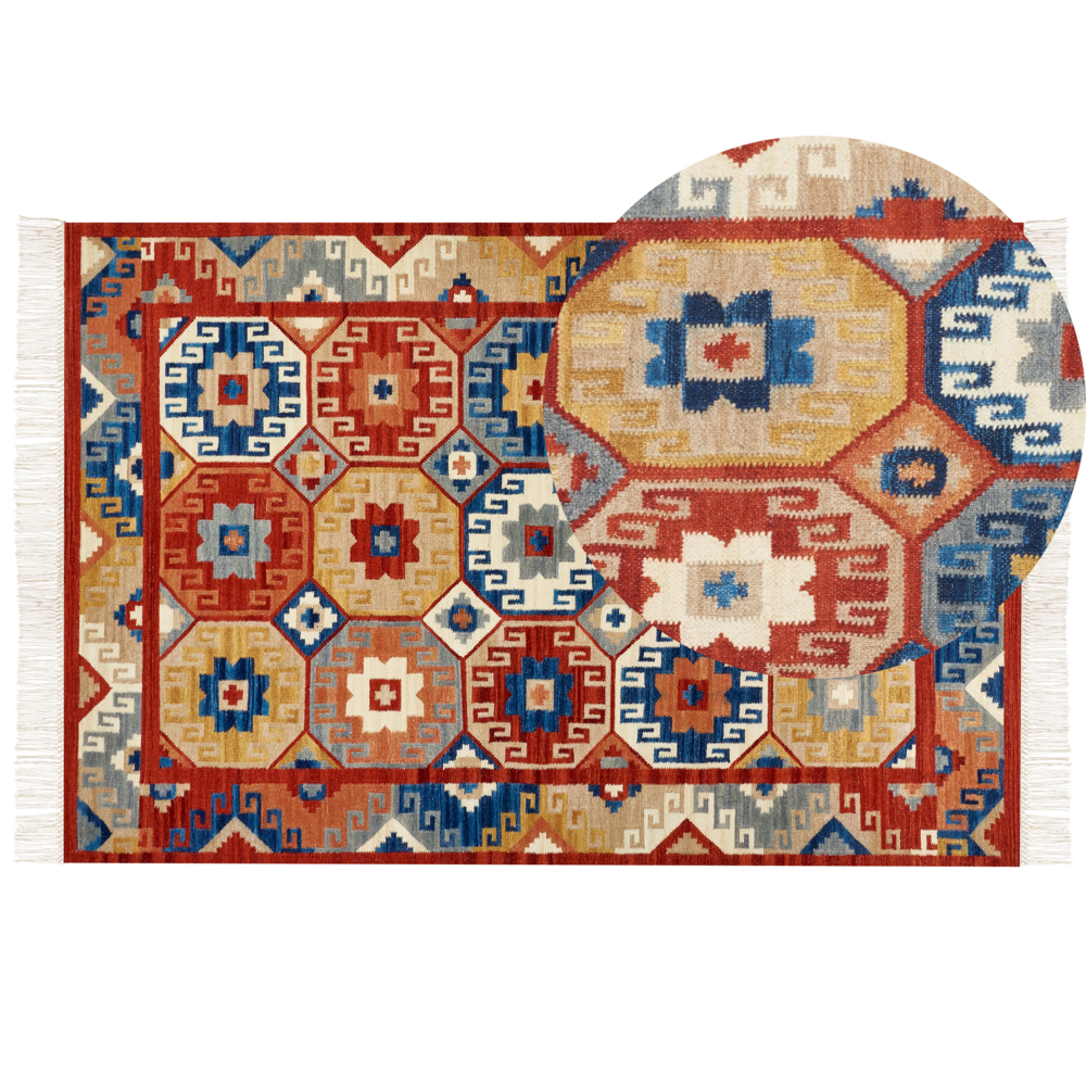 foto del prodotto tappeto kilim in lana multicolore fatto a mano orientale 200 x 300 cm nappe soggiorno camera da letto