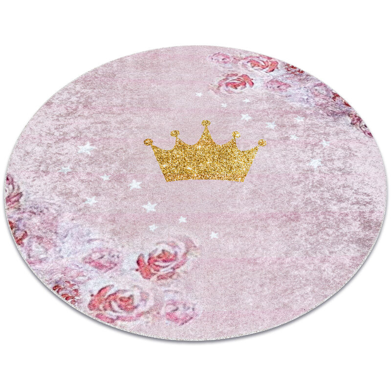 foto del prodotto tappeto lavabile junior 51549.802 cerchio corona per bambini antiscivolo rosa pink rotondo 80 cm