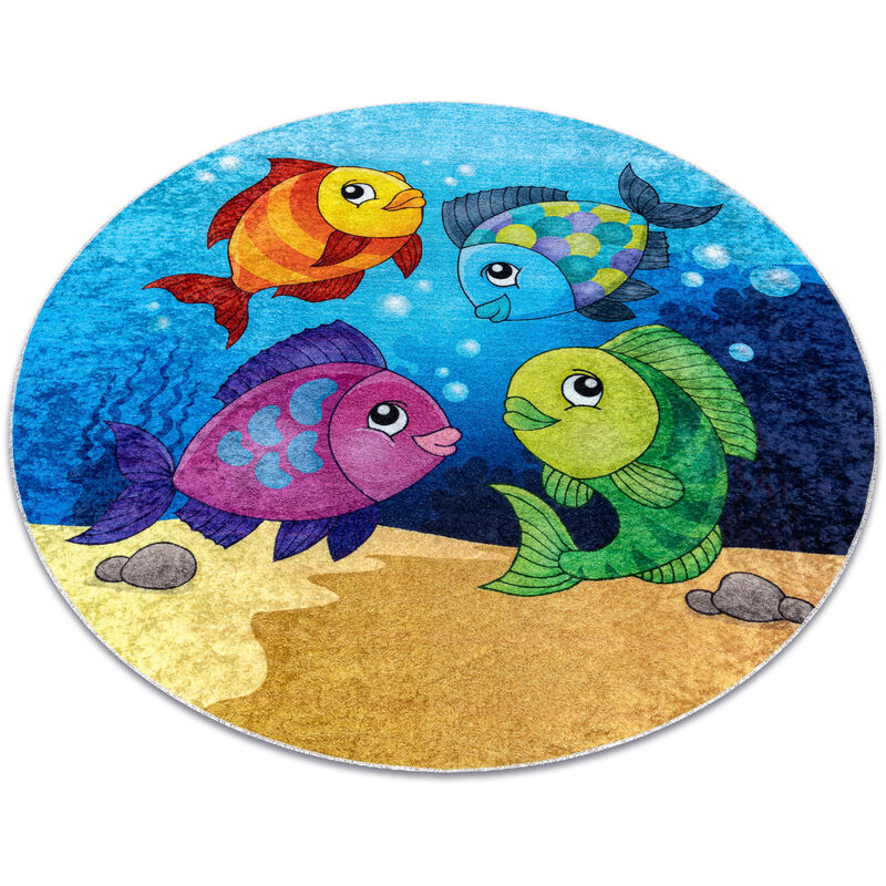 foto del prodotto tappeto lavabile junior 51594.801 cerchio pesci, oceano per bambini antiscivolo - blu multicolour rotondo 160 cm