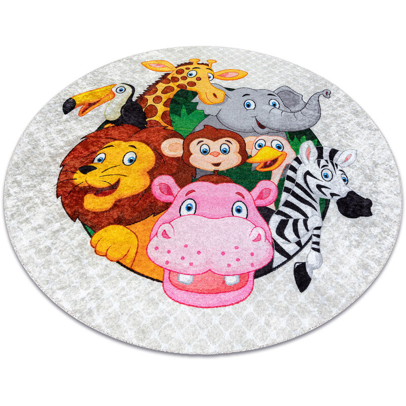 foto del prodotto tappeto lavabile junior 51595.801 cerchio animali, africa per bambini antiscivolo grigio grey rotondo 160 cm