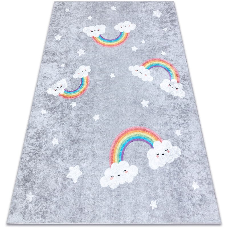 foto del prodotto tappeto lavabile junior 52063.801 arcobaleno, nuvole per bambini antiscivolo grigio grey 80x150 cm