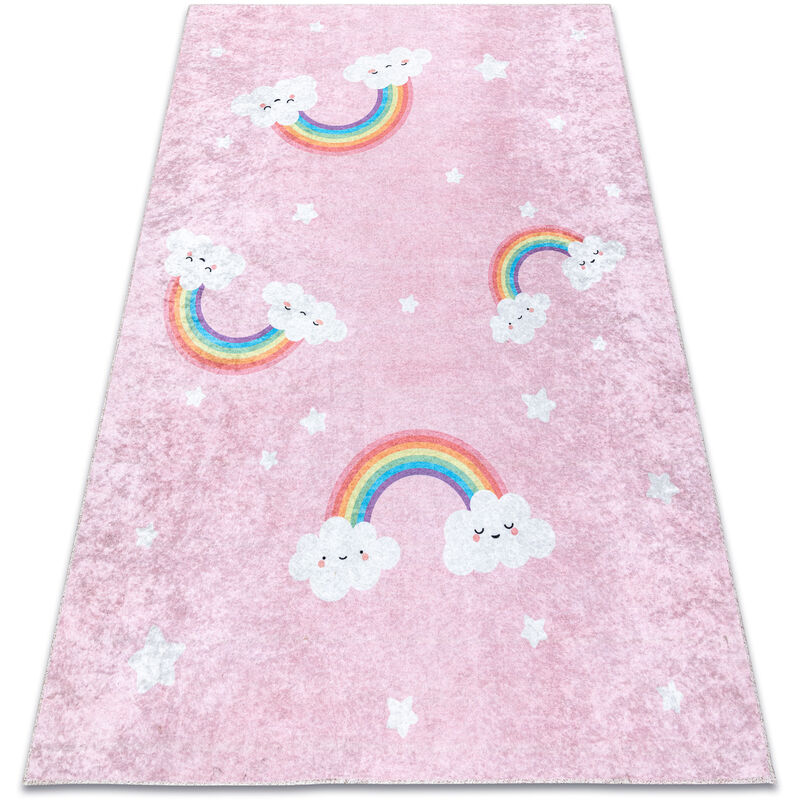 foto del prodotto tappeto lavabile junior 52063.802 arcobaleno, nuvole per bambini antiscivolo rosa pink 80x150 cm