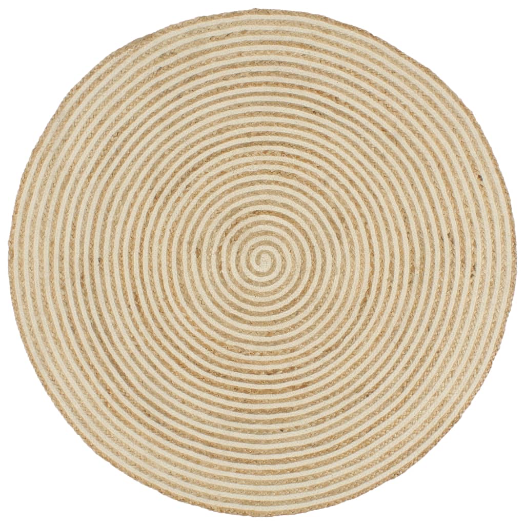 foto del prodotto tappeto lavorato a mano in juta design a spirale bianco 120 cm cod mxl 73026