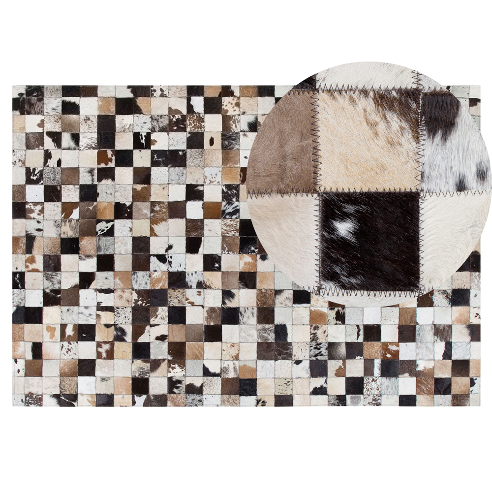 foto del prodotto tappeto marrone beige pelle 140 x 200 cm moderno patchwork pelle bovina artigianale