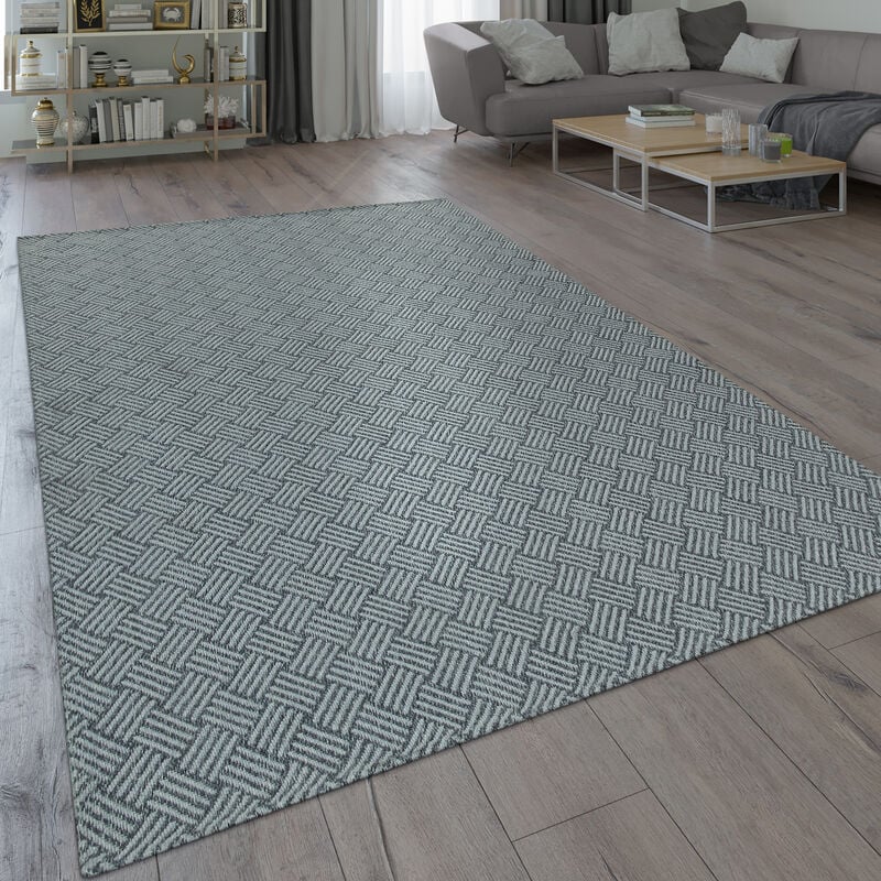 foto del prodotto tappeto moderno dal tessuto piatto con motivo intessuto intrecciato e design geometrico, in grigio 160x220 cm paco home